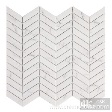 Marble Stone Look Herringbone Glass Mosaic Tile